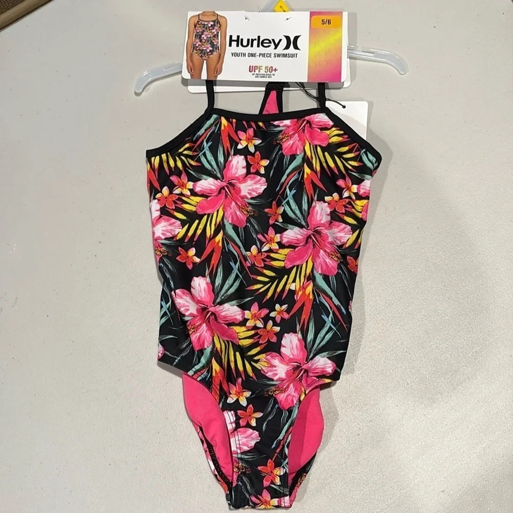 Hurley - Girls One Piece Bathing Swim Suit. Razor Back. UPF 50. Size 5/6. NWT